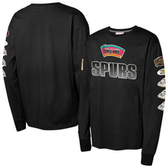 San Antonio Spurs Youth Hardwood Classics All Over Long Sleeve T-Shirt Black - Mitchell & Ness