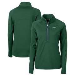 New York Jets Cutter & Buck Women's Primary Logo DryTec Adapt Eco Knit Stretch Recycled Raglan Half-Zip Top - Hunter Green Tops