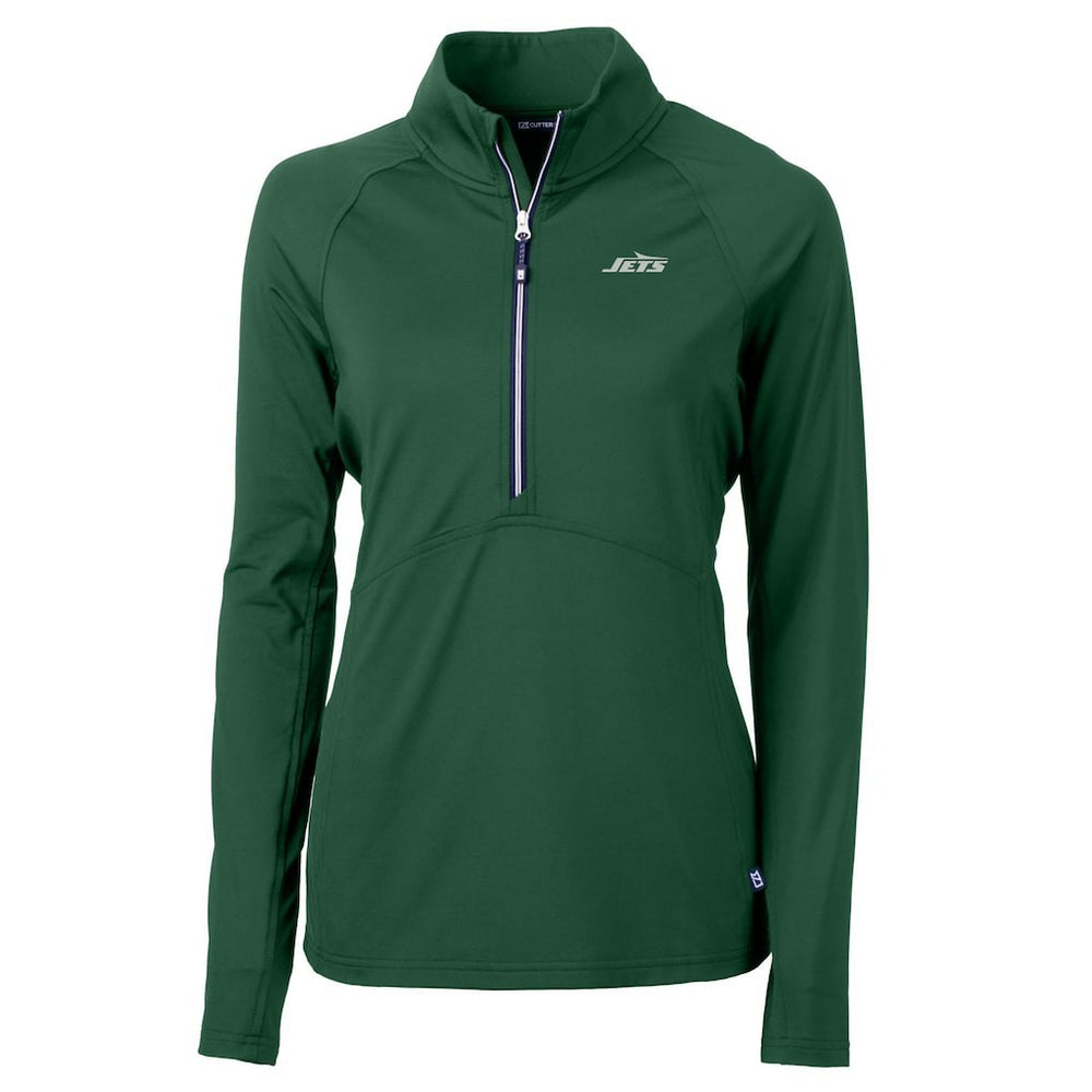 New York Jets Cutter & Buck Women's Primary Logo DryTec Adapt Eco Knit Stretch Recycled Raglan Half-Zip Top - Hunter Green Tops