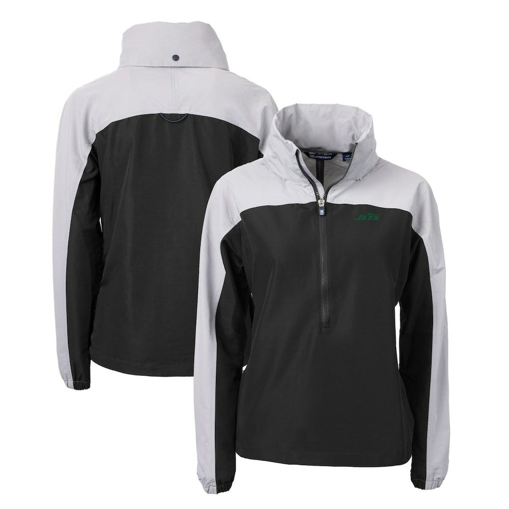 New York Jets Cutter & Buck Women's Primary Logo Charter Eco Recycled Half-Zip Hoodie Anorak Jacket - Black Hoodies