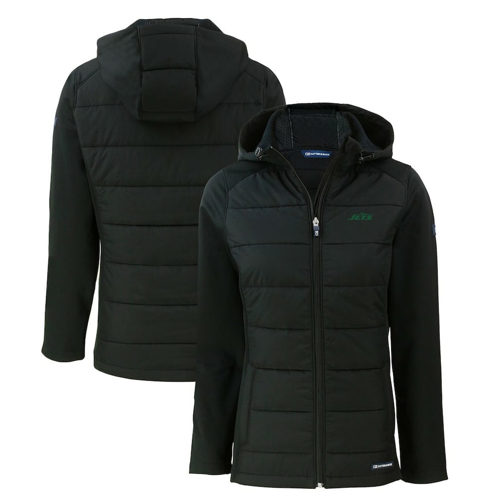 New York Jets Cutter & Buck Women's Primary Logo Evoke Hybrid Eco Softshell Recycled Full-Zip Hoodie Jacket - Black Hoodies