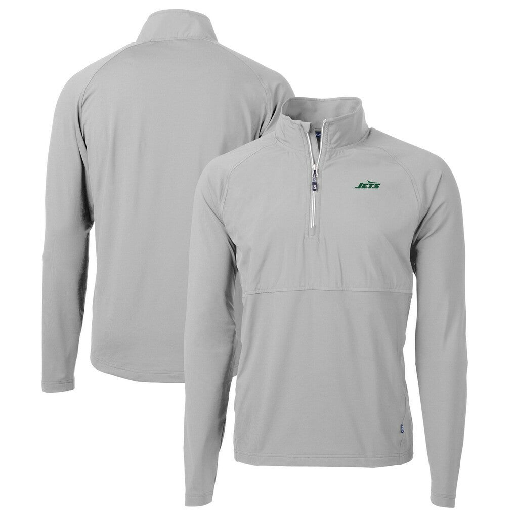 New York Jets Cutter & Buck Primary Logo Adapt Eco Knit Hybrid Recycled Raglan Quarter-Zip Top - Gray Tops