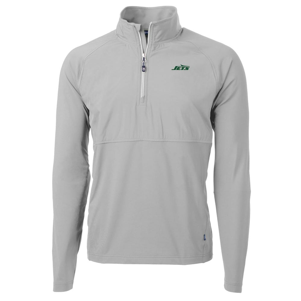 New York Jets Cutter & Buck Primary Logo Adapt Eco Knit Hybrid Recycled Raglan Quarter-Zip Top - Gray Tops