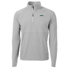 New York Jets Cutter & Buck Primary Logo Adapt Eco Knit Hybrid Recycled Raglan Quarter-Zip Top - Gray Tops