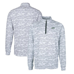 New York Jets Cutter & Buck Primary Logo Traverse Stretch Camo Print Eco Quarter-Zip Top - Gray Tops
