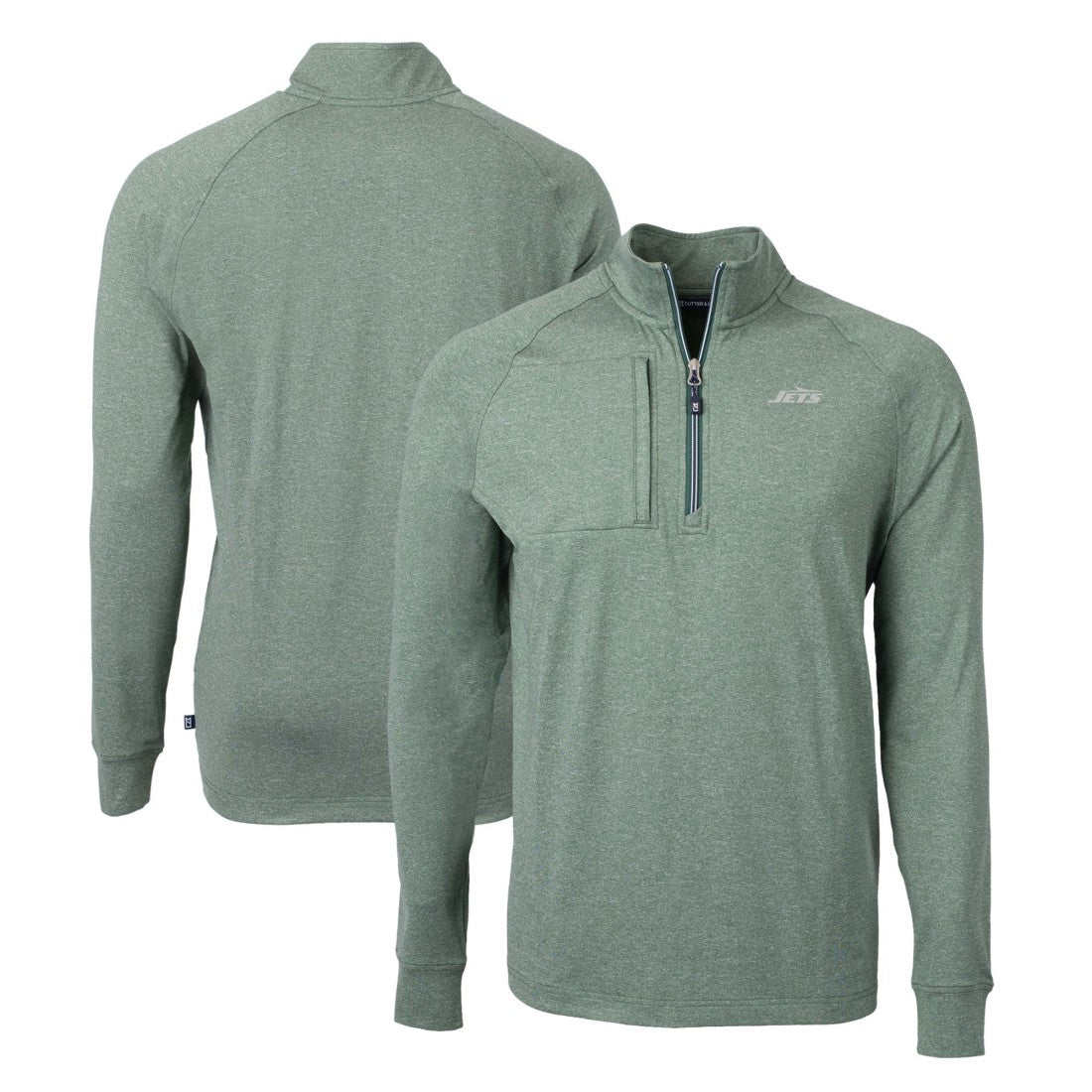 New York Jets Cutter & Buck Primary Logo Adapt Eco Knit Quarter-Zip Top - Heather Green Tops