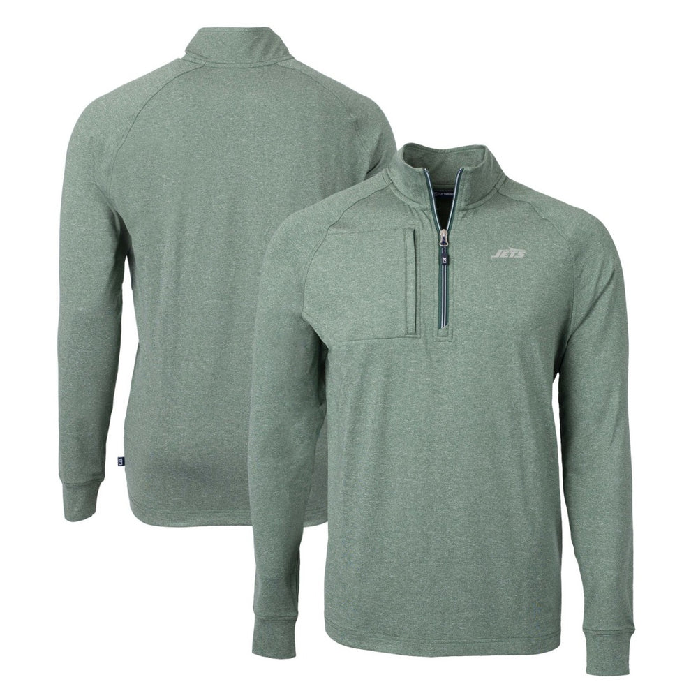 New York Jets Cutter & Buck Primary Logo Adapt Eco Knit Quarter-Zip Top - Heather Green Tops