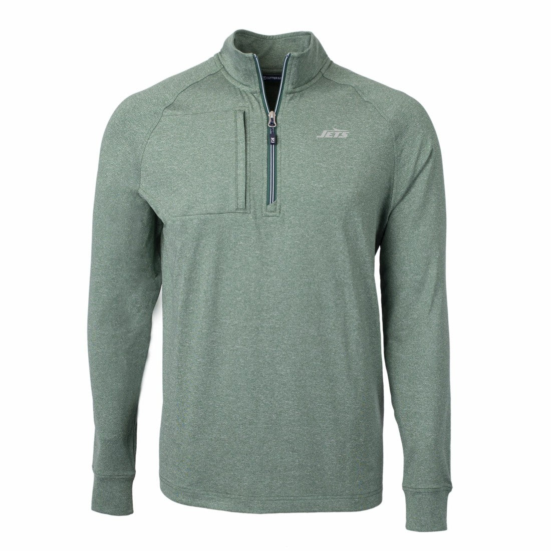 New York Jets Cutter & Buck Primary Logo Adapt Eco Knit Quarter-Zip Top - Heather Green Tops