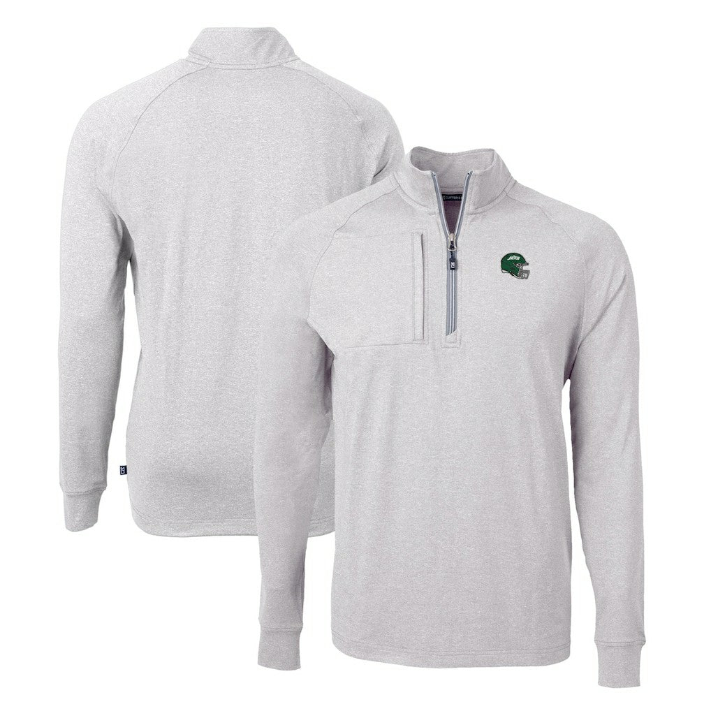 New York Jets Cutter & Buck Helmet Adapt Eco Knit Quarter-Zip Top - Heather Gray Tops