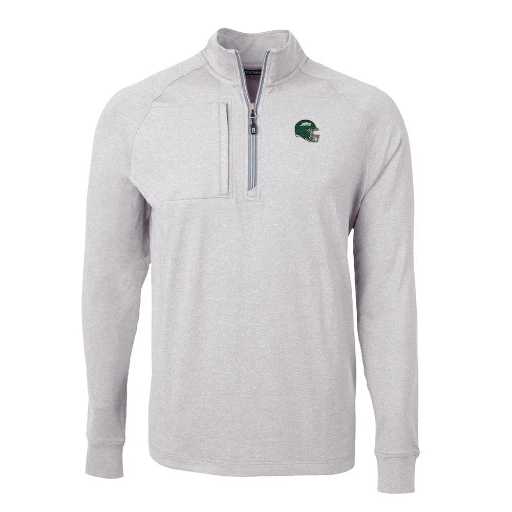 New York Jets Cutter & Buck Helmet Adapt Eco Knit Quarter-Zip Top - Heather Gray Tops