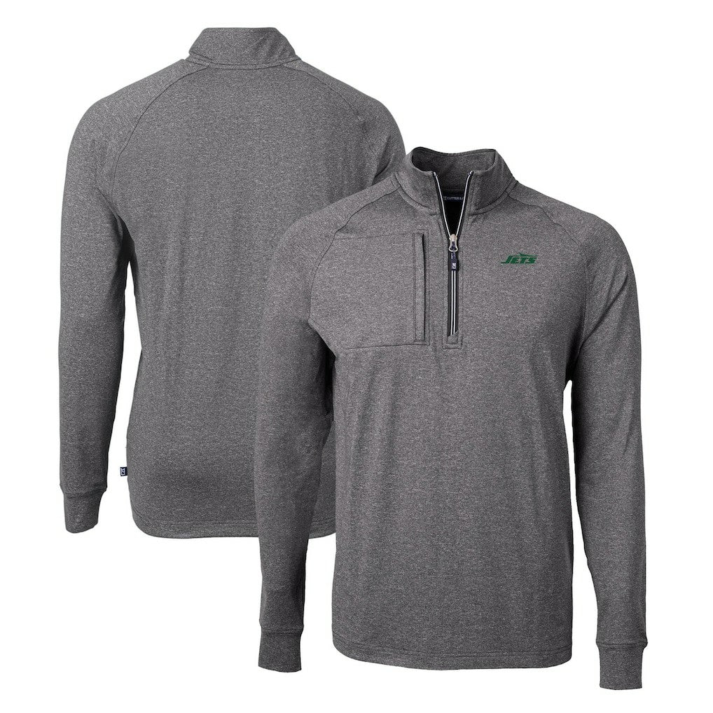 New York Jets Cutter & Buck Primary Logo Adapt Eco Knit Quarter-Zip Top - Heather Black Tops