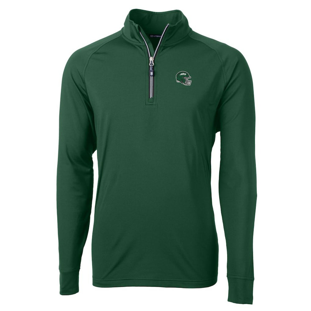 New York Jets Cutter & Buck Helmet Adapt Eco Knit Stretch Recycled Quarter-Zip Top - Hunter Green Tops