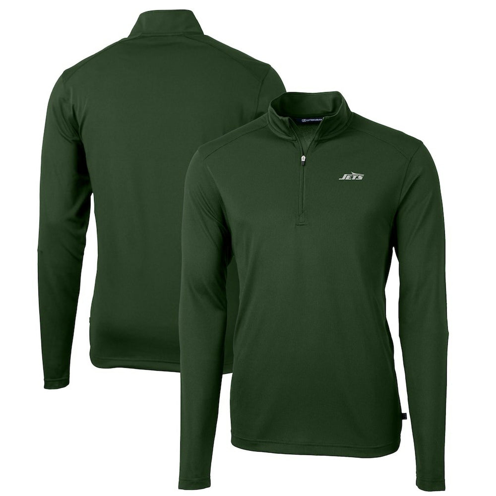 New York Jets Cutter & Buck Primary Logo Virtue Eco Pique Recycled Quarter-Zip Pullover Top - Hunter Green Pullover