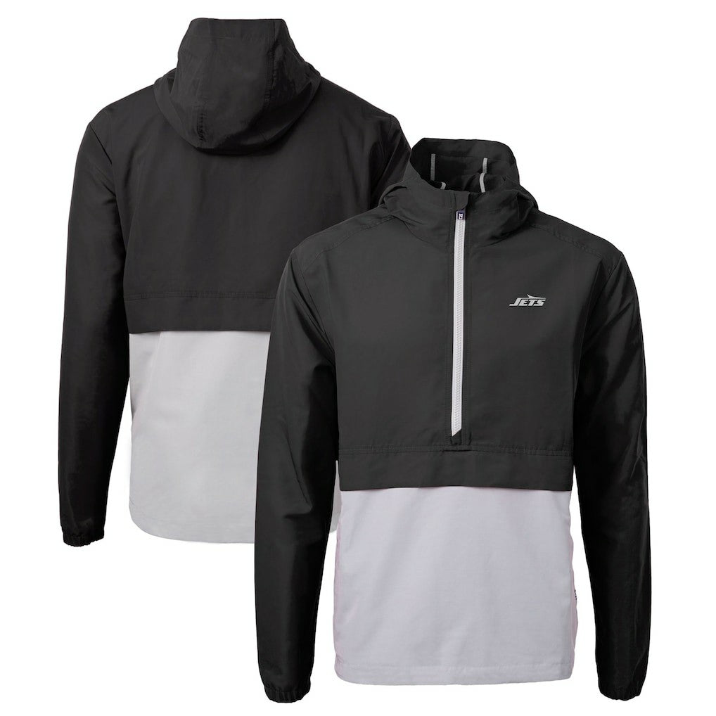 New York Jets Cutter & Buck Monochromatic Logo Charter Eco Recycled Half-Zip Anorak Jacket - Black/Gray Jackets