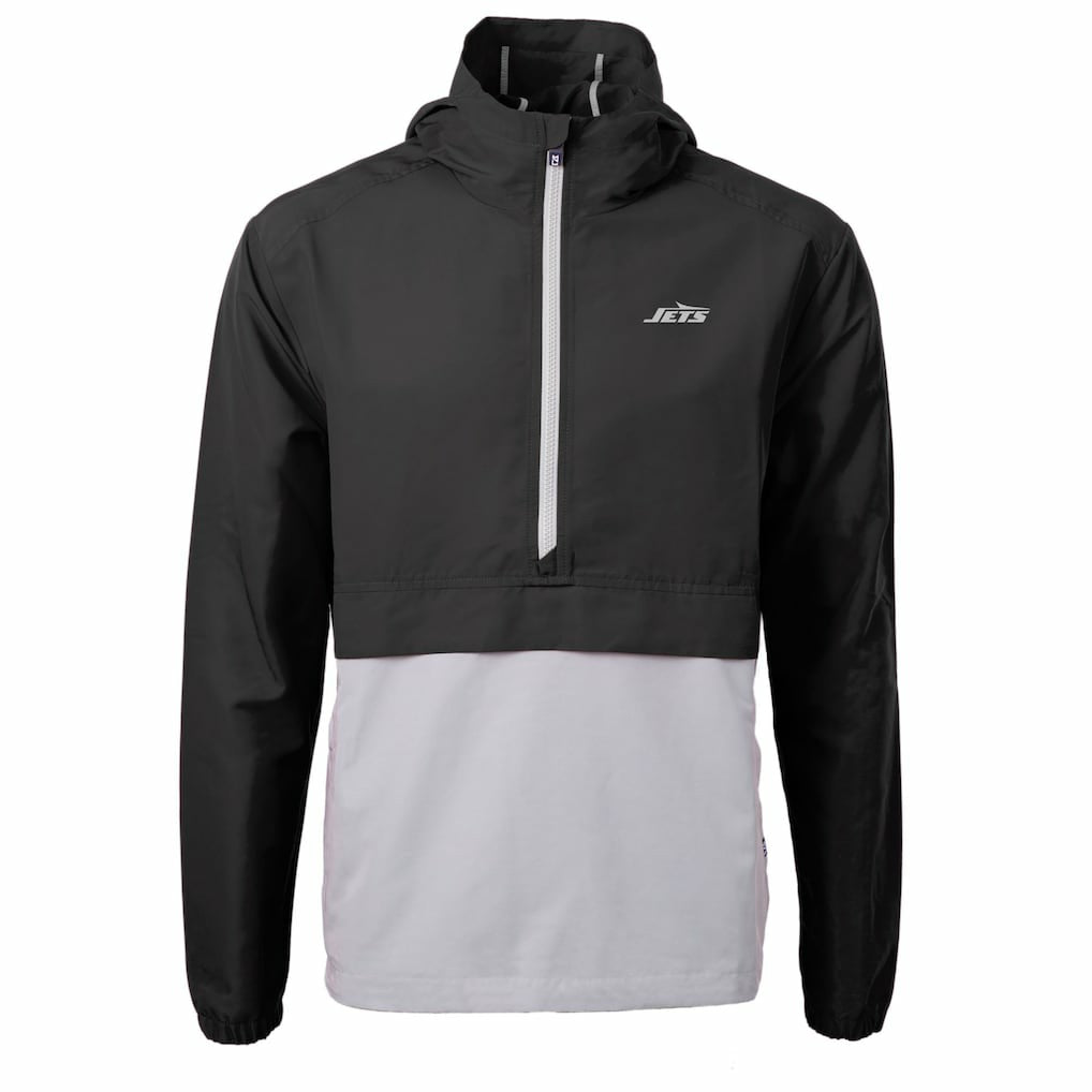 New York Jets Cutter & Buck Monochromatic Logo Charter Eco Recycled Half-Zip Anorak Jacket - Black/Gray Jackets