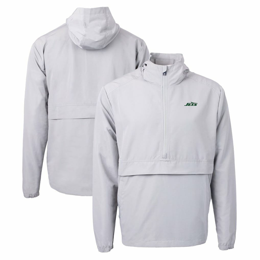 New York Jets Cutter & Buck Primary Logo Charter Eco Recycled Half-Zip Anorak Jacket - Gray Jackets