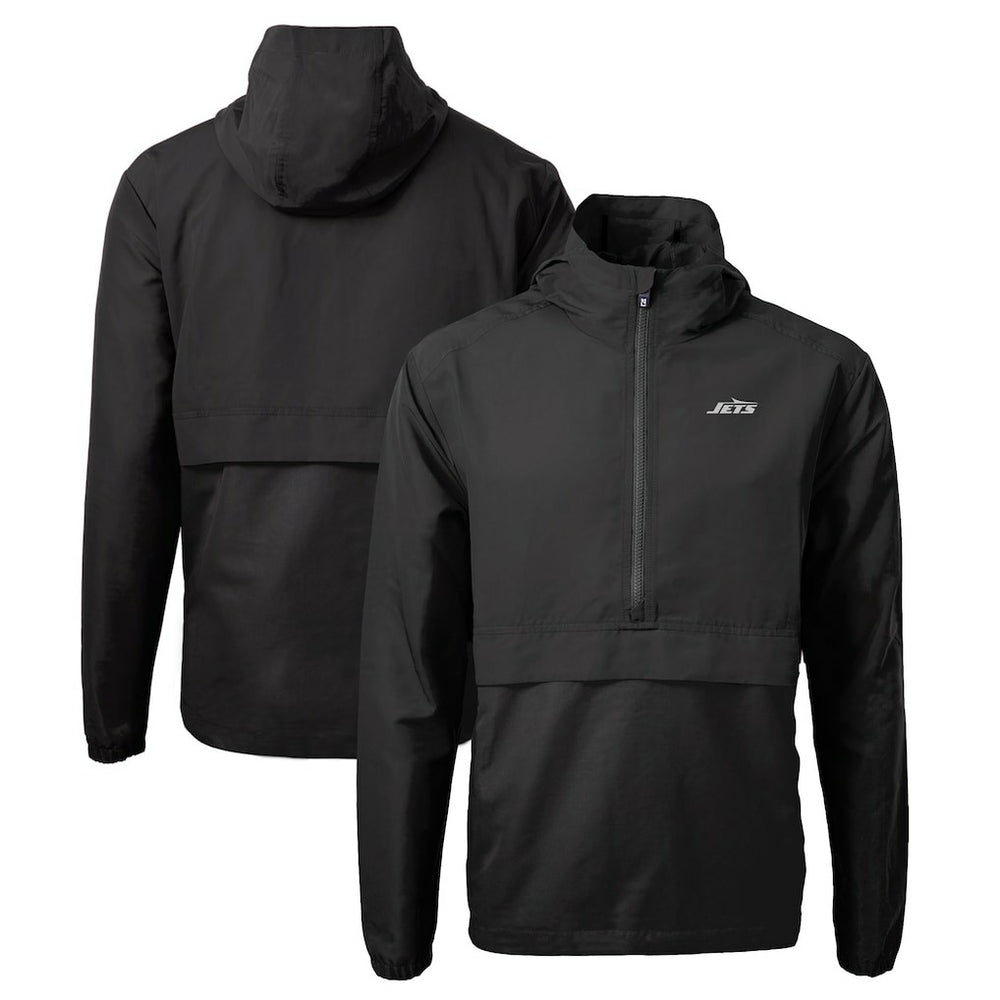 New York Jets Cutter & Buck Monochromatic Logo Charter Eco Recycled Half-Zip Anorak Jacket - Black Jackets