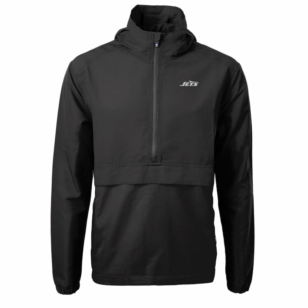 New York Jets Cutter & Buck Monochromatic Logo Charter Eco Recycled Half-Zip Anorak Jacket - Black Jackets