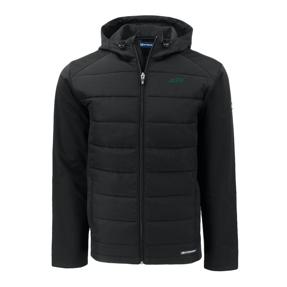 New York Jets Cutter & Buck Primary Logo Evoke Hybrid Eco Softshell Recycled Full-Zip Hooded Jacket - Black Jackets