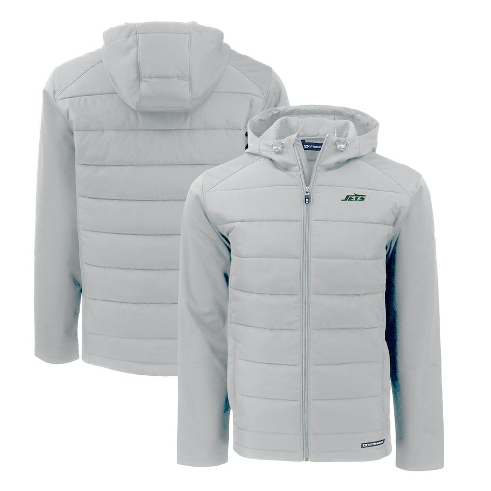 New York Jets Cutter & Buck Primary Logo Evoke Hybrid Eco Softshell Recycled Full-Zip Hooded Jacket - Gray Jackets