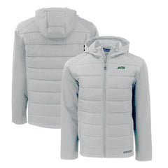 New York Jets Cutter & Buck Primary Logo Evoke Hybrid Eco Softshell Recycled Full-Zip Hooded Jacket - Gray Jackets