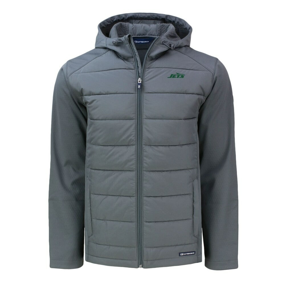New York Jets Cutter & Buck Primary Logo Evoke Hybrid Eco Softshell Recycled Full-Zip Hooded Jacket - Gray Jackets