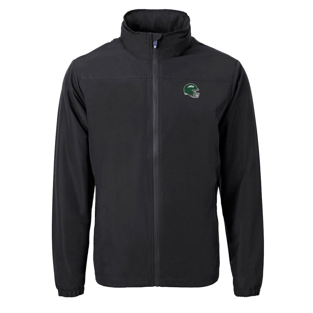 New York Jets Cutter & Buck Big & Tall Helmet Charter Eco Knit Recycled Full-Zip Jacket - Black Jackets