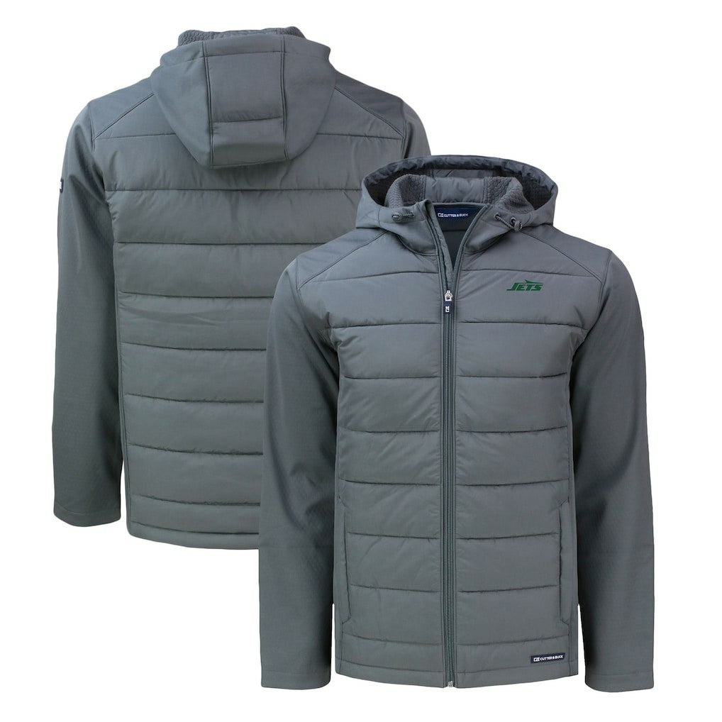 New York Jets Cutter & Buck Big & Tall Primary Logo Evoke Hybrid Eco Softshell Recycled Full-Zip Hoodie Jacket - Gray Hoodies