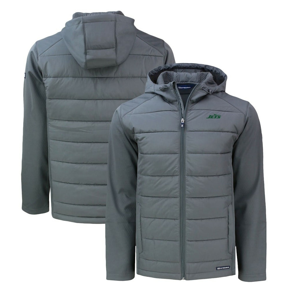 New York Jets Cutter & Buck Big & Tall Primary Logo Evoke Hybrid Eco Softshell Recycled Full-Zip Hoodie Jacket - Gray Hoodies