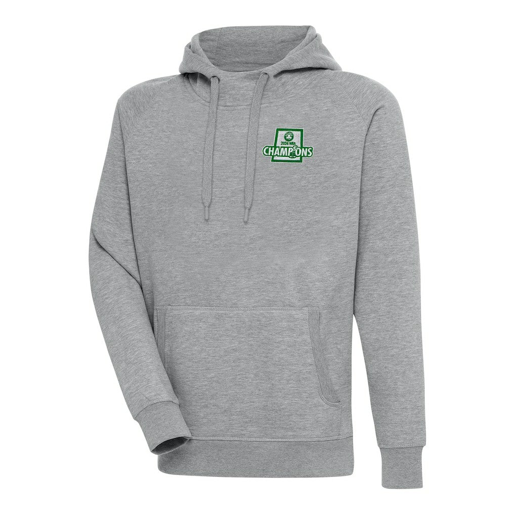 Boston Celtics Antigua 2024 NBA Finals Champions Victory Raglan Pullover Hoodie Heather Gray