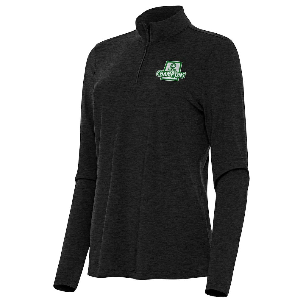 Boston Celtics Antigua Women's 2024 NBA Finals Champions Bright Quarter-Zip Pullover Top Heather Black