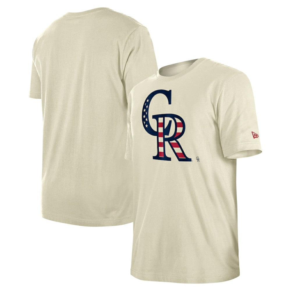 Colorado Rockies New Era Americana Flag Fill T-Shirt - Cream T-shirts
