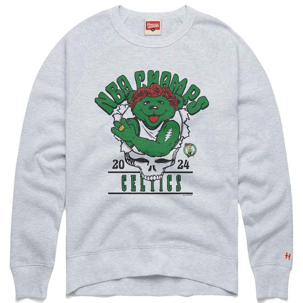 Boston Celtics Homage Unisex 2024 NBA Finals Champions Grateful Dead Tri-Blend Pullover Sweatshirt Ash