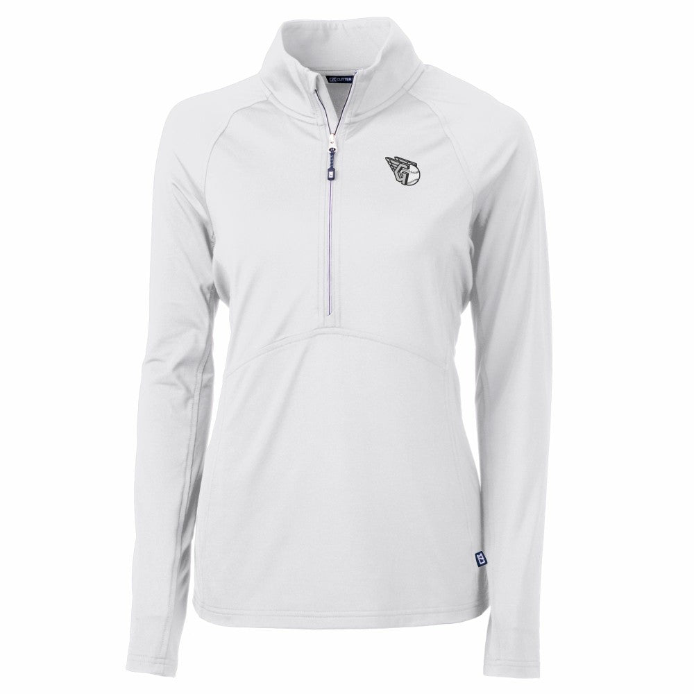 Cleveland Guardians Cutter & Buck Women's Adapt Eco Knit Stretch Recycled Half-Zip DryTec Top - White Tops