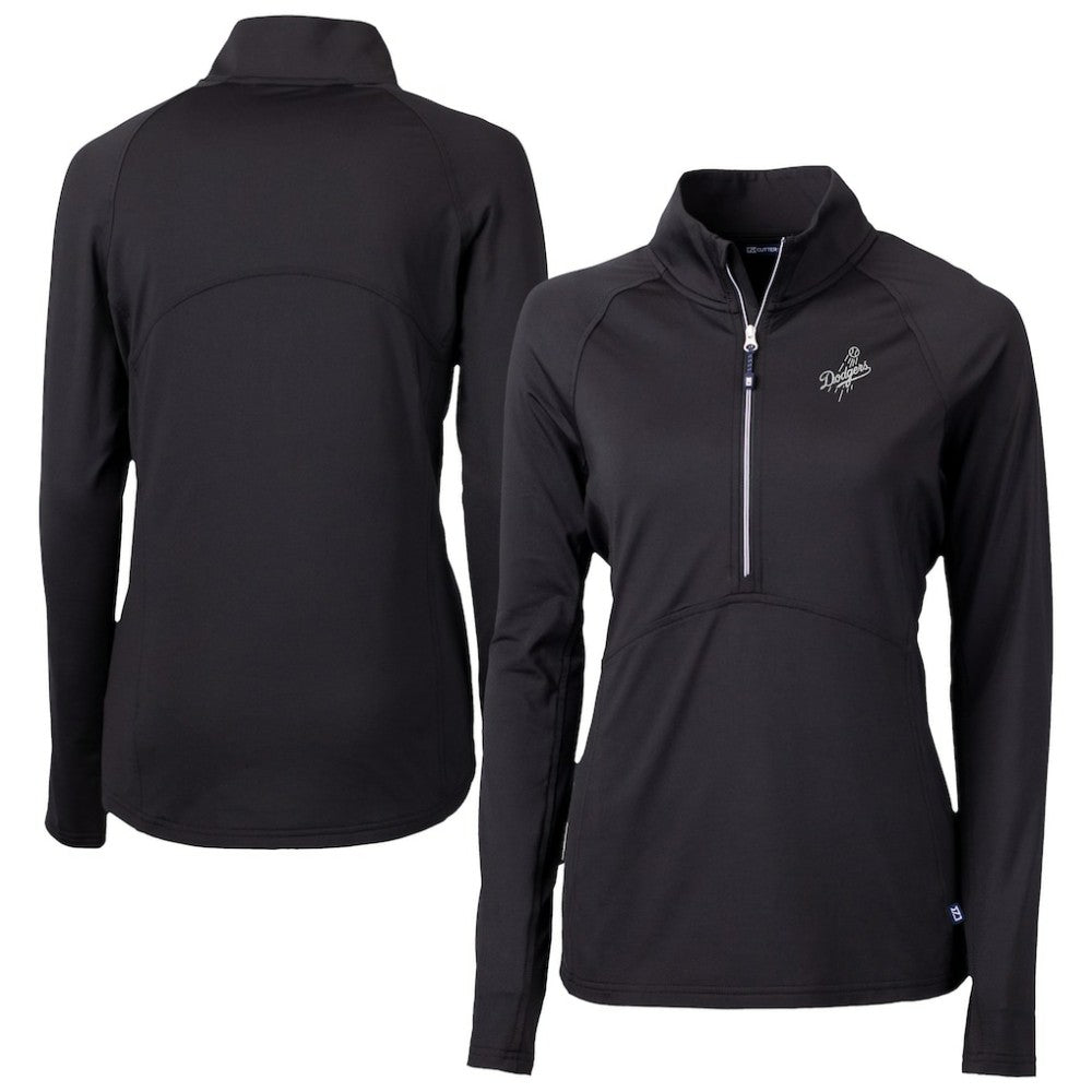 Los Angeles Dodgers Cutter & Buck Women's Adapt Eco Knit Stretch Recycled Half-Zip DryTec Top - Black Tops