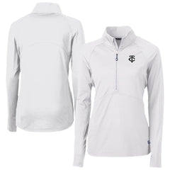 Minnesota Twins Cutter & Buck Women's Adapt Eco Knit Stretch Recycled Half-Zip DryTec Top - White Tops