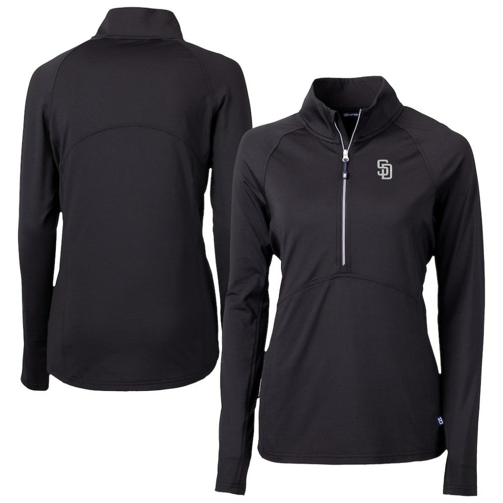 San Diego Padres Cutter & Buck Women's Adapt Eco Knit Stretch Recycled Half-Zip DryTec Top - Black Tops