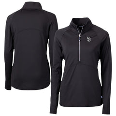 San Diego Padres Cutter & Buck Women's Adapt Eco Knit Stretch Recycled Half-Zip DryTec Top - Black Tops