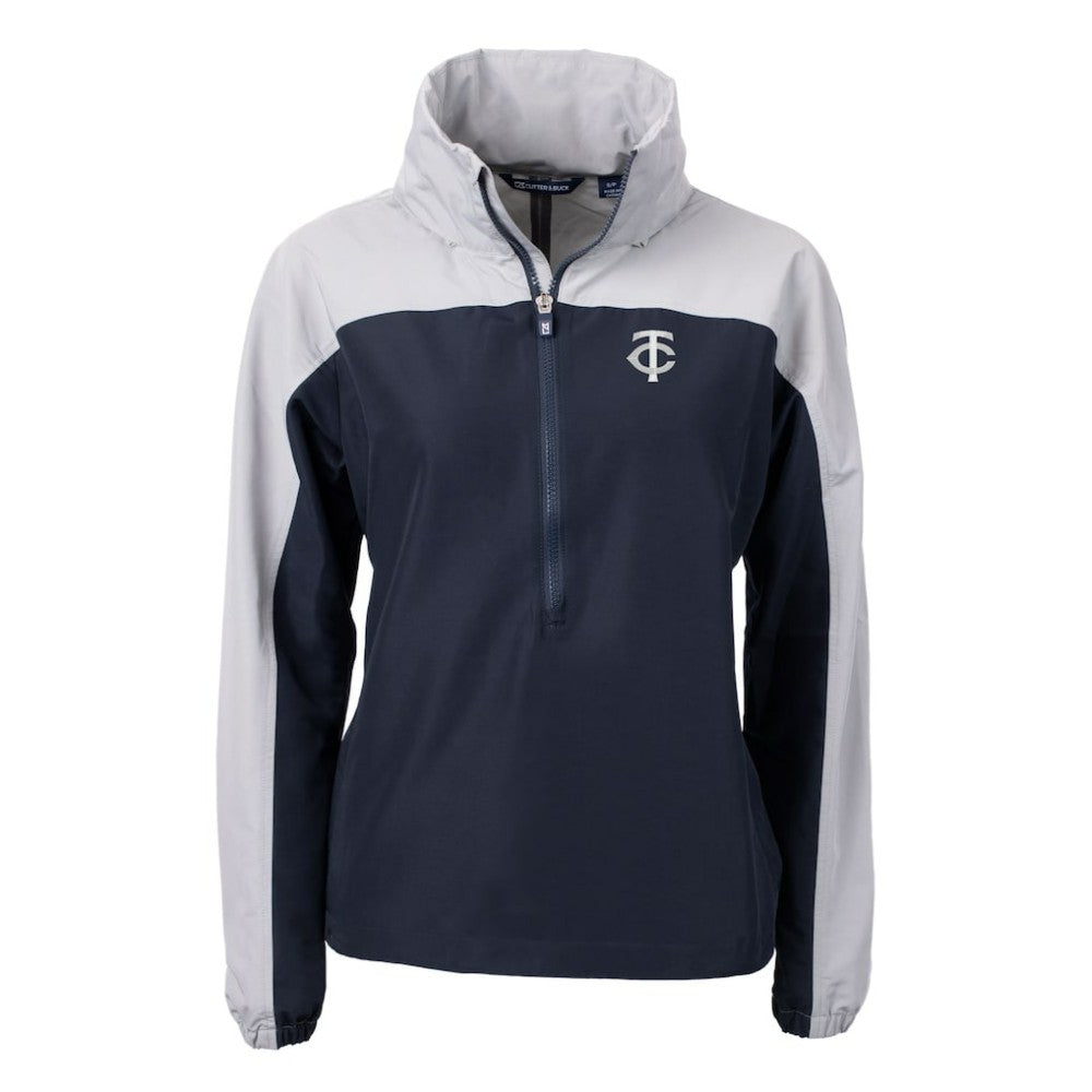 Minnesota Twins Cutter & Buck Women's Charter Eco Recycled Half-Zip Anorak Jacket - Navy/Gray Jackets