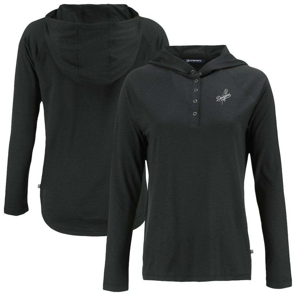 Los Angeles Dodgers Cutter & Buck Women's Coastline Epic Comfort Eco Recycled Raglan Long Sleeve Hoodie T-Shirt - Black Hoodies