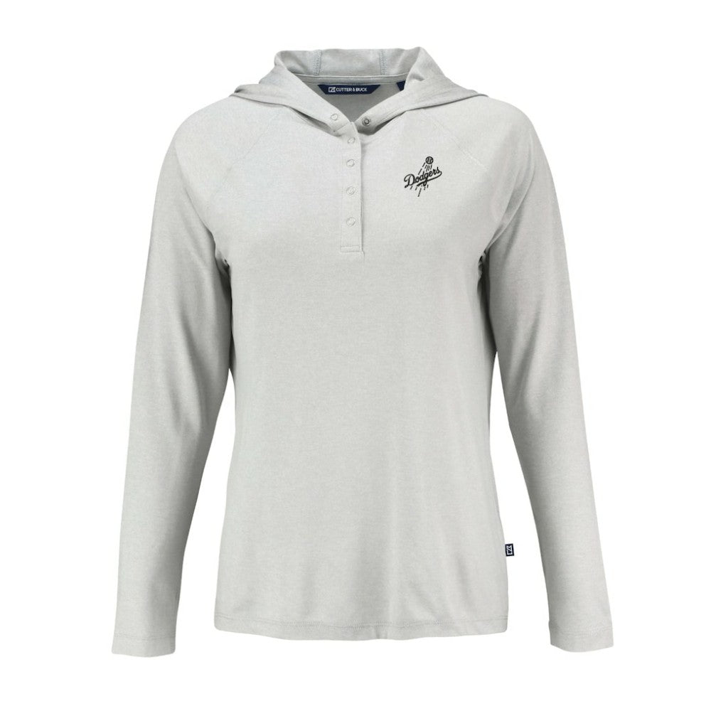 Los Angeles Dodgers Cutter & Buck Women's Coastline Epic Comfort Eco Recycled Raglan Long Sleeve Hoodie T-Shirt - Gray Hoodies