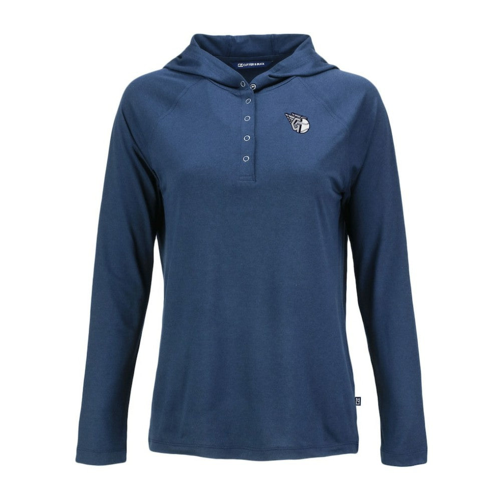 Cleveland Guardians Cutter & Buck Women's Coastline Epic Comfort Eco Recycled Raglan Long Sleeve Hoodie T-Shirt - Navy Hoodies