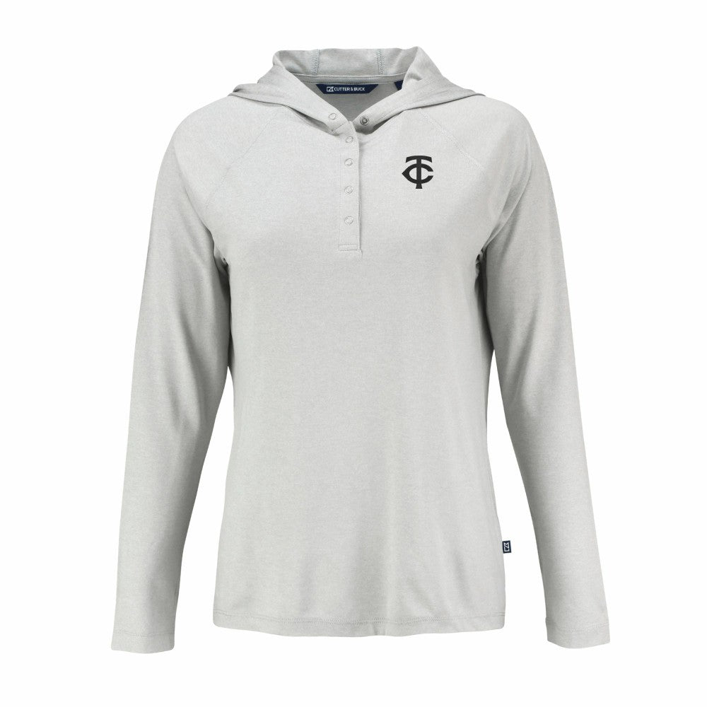 Minnesota Twins Cutter & Buck Women's Coastline Epic Comfort Eco Recycled Raglan Long Sleeve Hoodie T-Shirt - Gray Hoodies