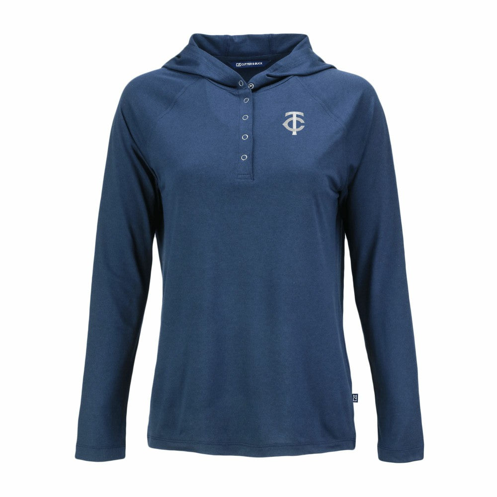 Minnesota Twins Cutter & Buck Women's Coastline Epic Comfort Eco Recycled Raglan Long Sleeve Hoodie T-Shirt - Navy Hoodies