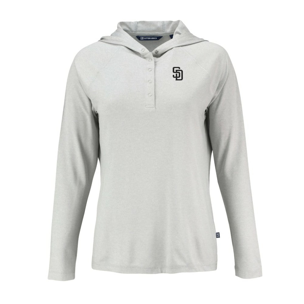 San Diego Padres Cutter & Buck Women's Coastline Epic Comfort Eco Recycled Raglan Long Sleeve Hoodie T-Shirt - Gray Hoodies