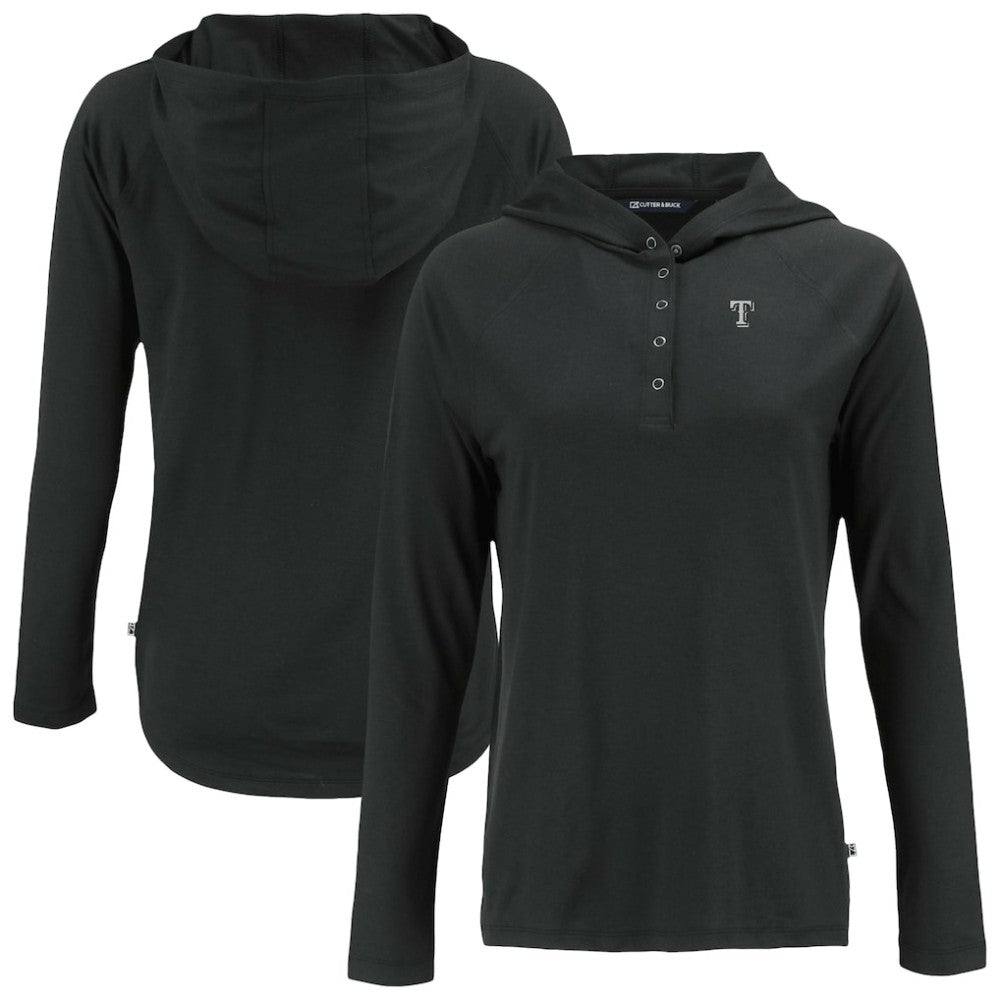 Texas Rangers Cutter & Buck Women's Coastline Epic Comfort Eco Recycled Raglan Long Sleeve Hoodie T-Shirt - Black Hoodies