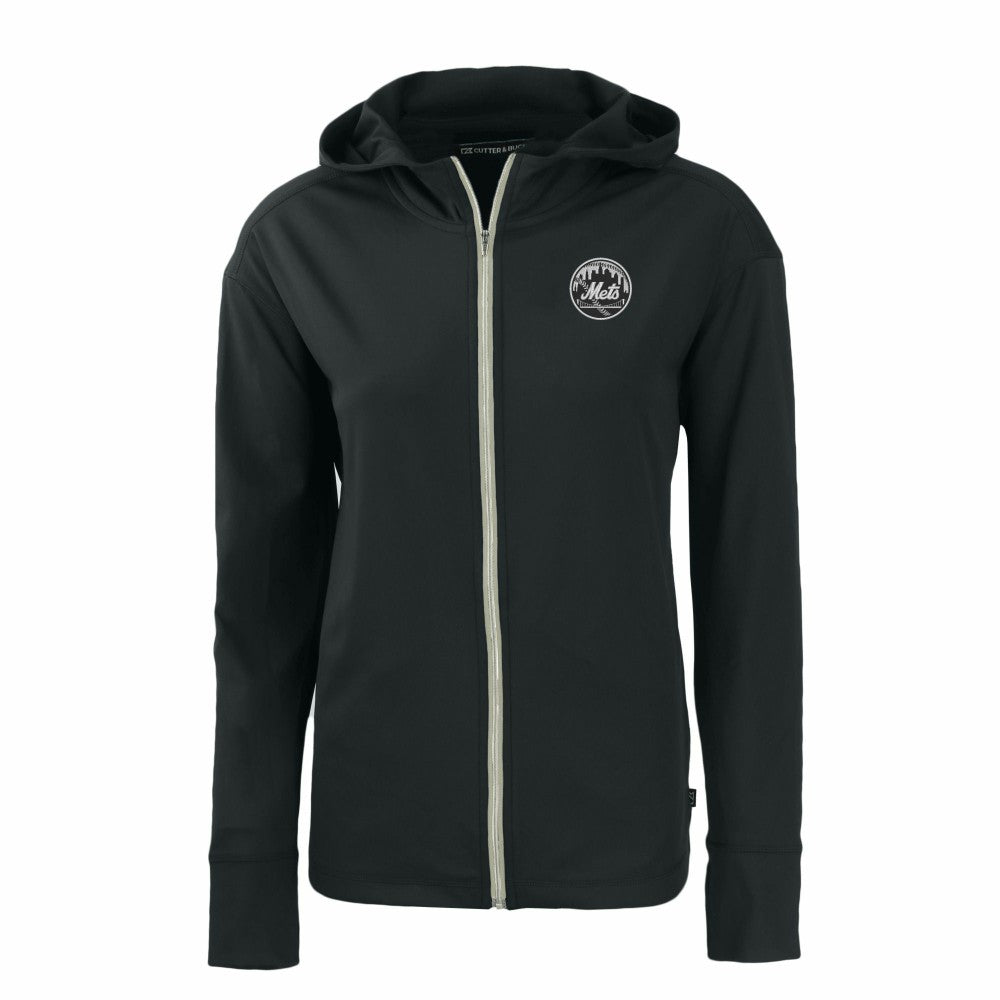 New York Mets Cutter & Buck Women's Daybreak Eco Recycled Full-Zip Hoodie - Black Hoodies