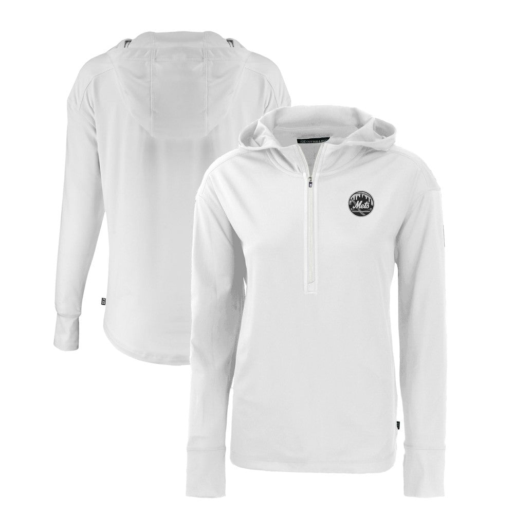 New York Mets Cutter & Buck Women's Daybreak Eco Recycled Half-Zip Hoodie - White Hoodies