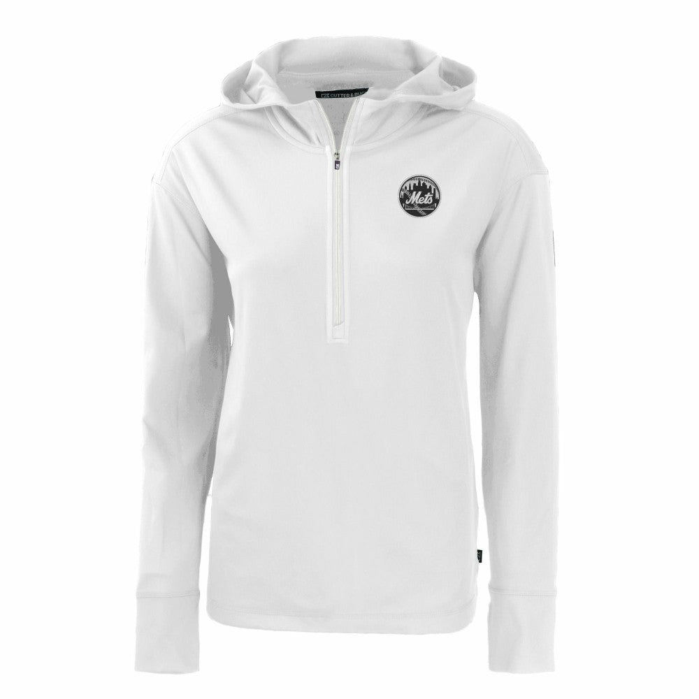 New York Mets Cutter & Buck Women's Daybreak Eco Recycled Half-Zip Hoodie - White Hoodies