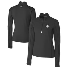 Minnesota Twins Cutter & Buck Women's Traverse Stretch Quarter-Zip Pullover Top - Black Pullover